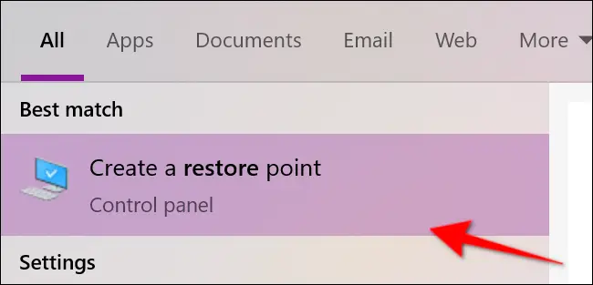 Crear punto de restauración de Windows 10