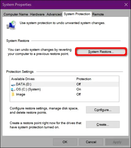 Restaurar sistema de inicio de Windows 10
