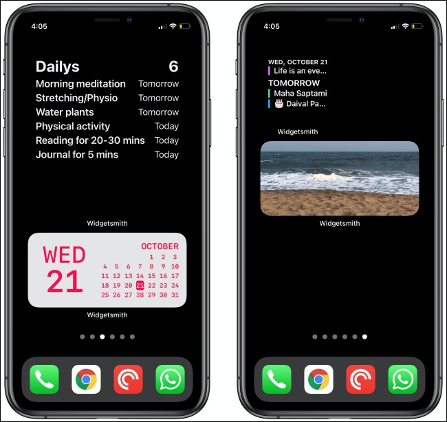 Dos widgets de Widgetsmith en dos iPhones.