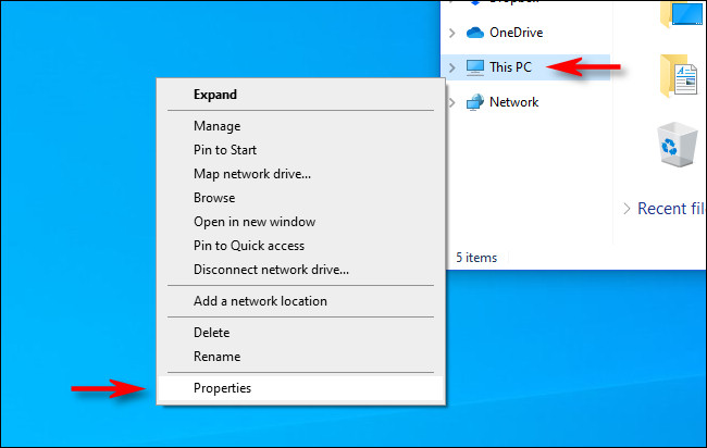 Haga clic derecho en "Esta PC" en el Explorador de archivos y seleccione "Propiedades".